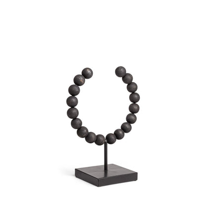 12" Black Wood and Metal Abstract Beaded Tabletop Sculpture