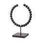 16" Black Wood and Metal Abstract Beaded Tabletop Sculpture