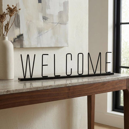 24" Black Metal Welcome Sign Tabletop Sculpture