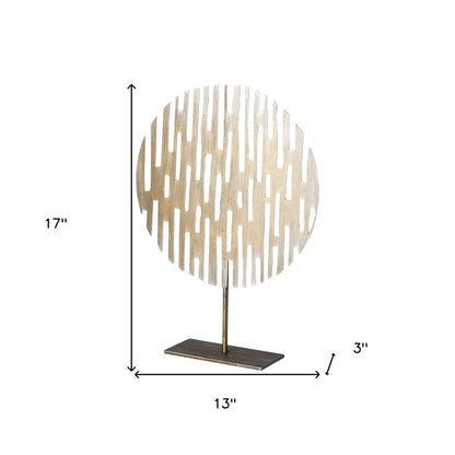 17" Antiqued Gold Round Disc Metal Tabletop Sculpture