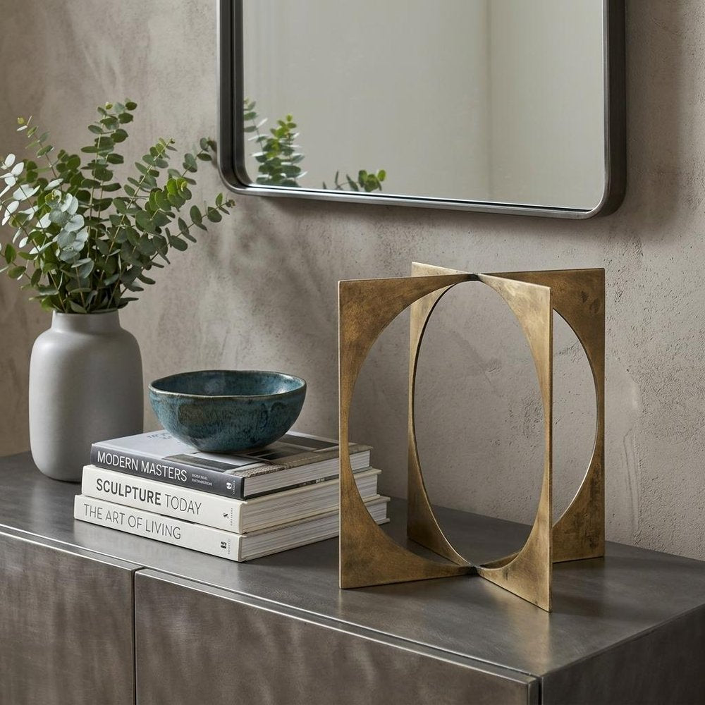 10" Burnished Gold Metal Circle Square Sculpture