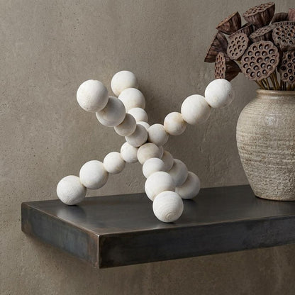9" Off White Beaded Wooden Decorative Jack Tabletop Sculpture