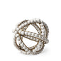9" White And Gold Wooden Bead And Metal Orb Sculpture