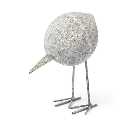 7" Off White Resin And Metal Snipe Bird Tabletop Sculpture