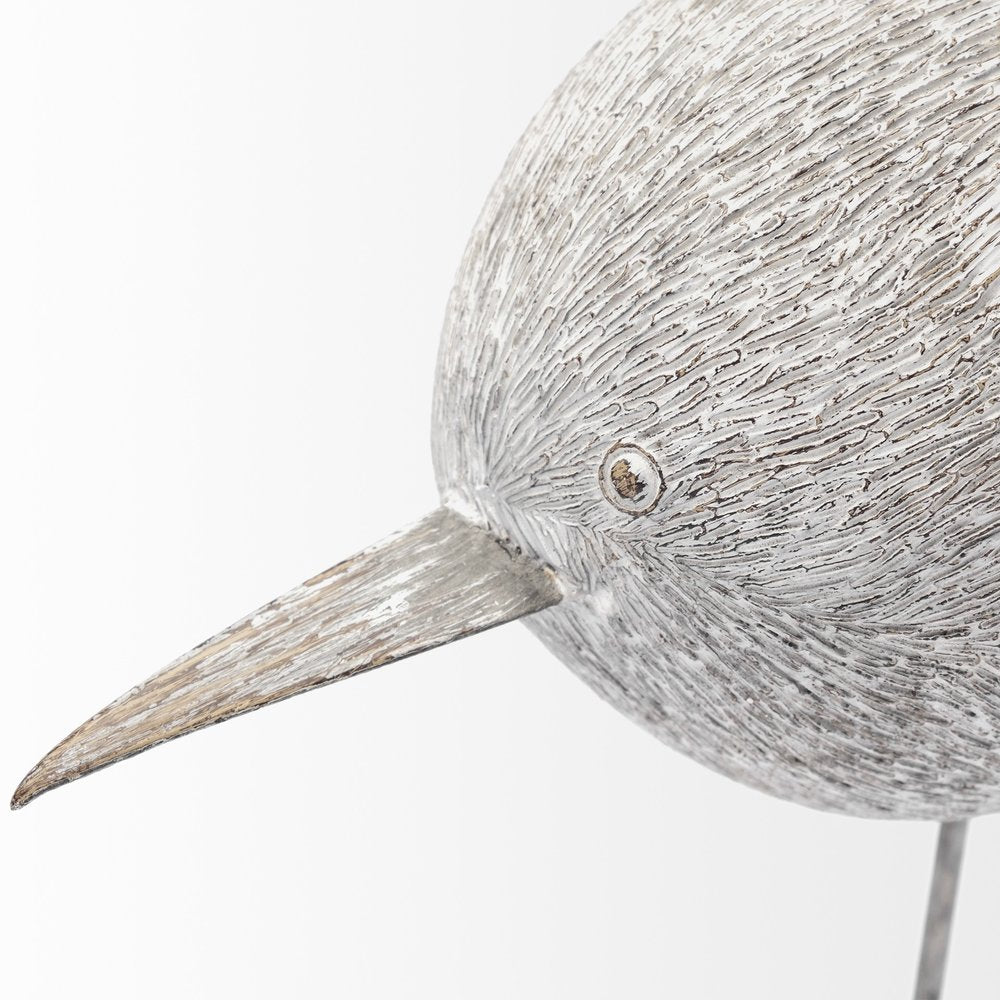 7" Off White Resin And Metal Snipe Bird Tabletop Sculpture
