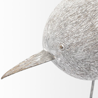 7" Off White Resin And Metal Snipe Bird Tabletop Sculpture