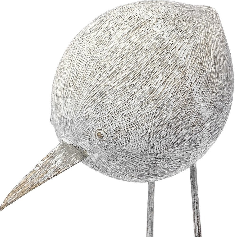 7" Off White Resin And Metal Snipe Bird Tabletop Sculpture