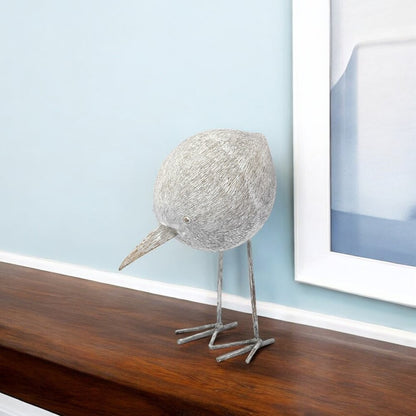 7" Off White Resin And Metal Snipe Bird Tabletop Sculpture
