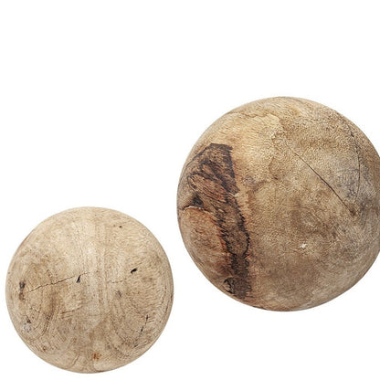 Set of Three 5" Brown Solid Wood Decorative Orb