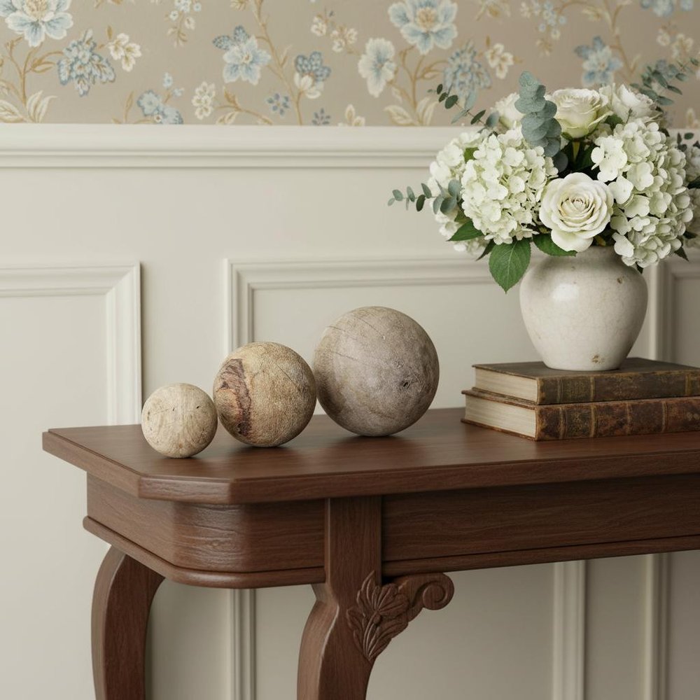 Set Of Three Wooden Spheres