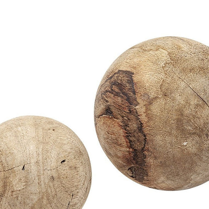 Set of Three 5" Brown Solid Wood Decorative Orb