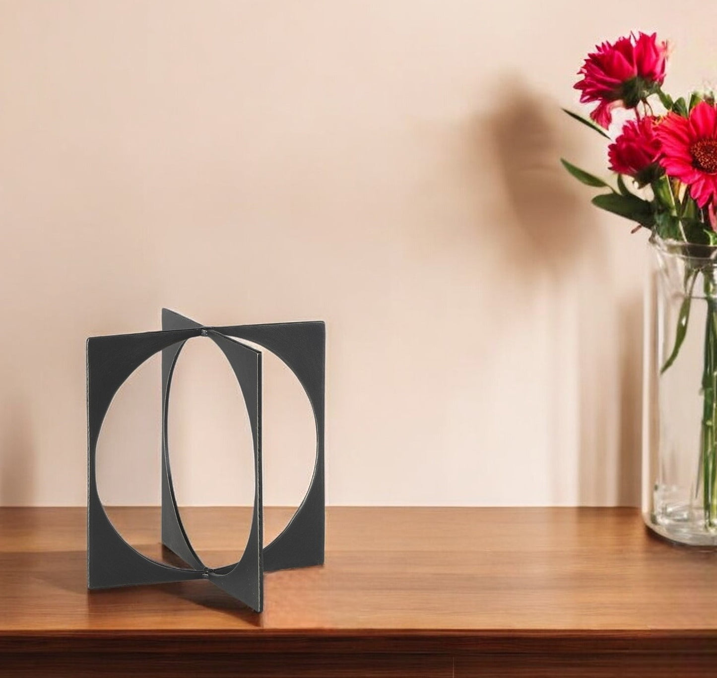 9" Charcoal Gray Metal Circle Square Sculpture