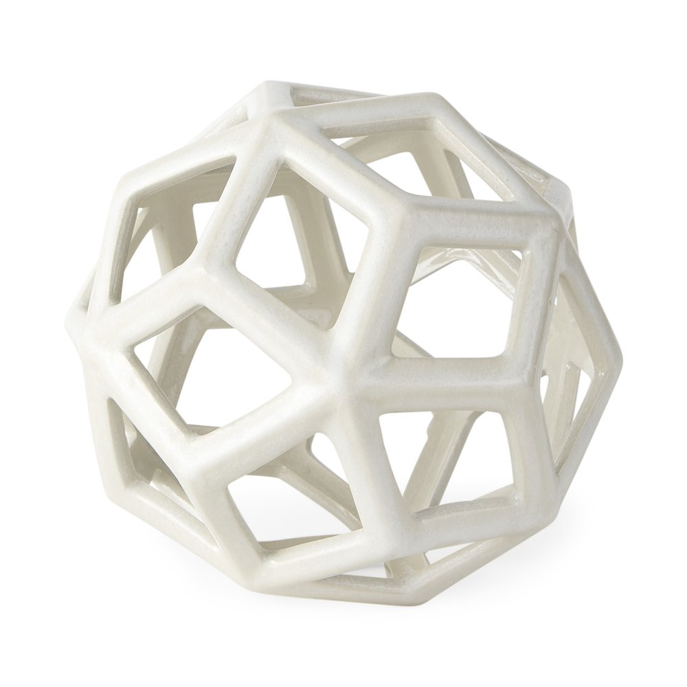 7" White Ceramic Decorative Orb Tabletop Sculpture