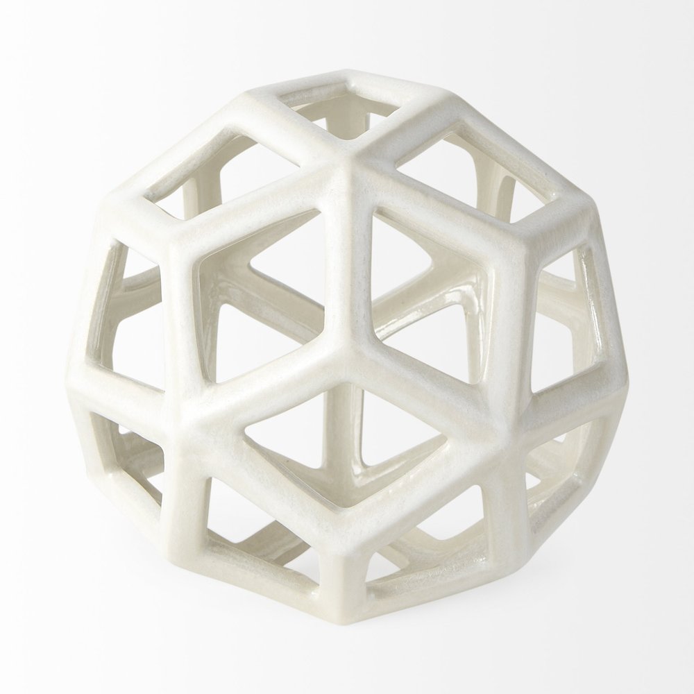 7" White Ceramic Decorative Orb Tabletop Sculpture