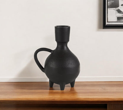 7" Black Ceramic Round Jug Vase