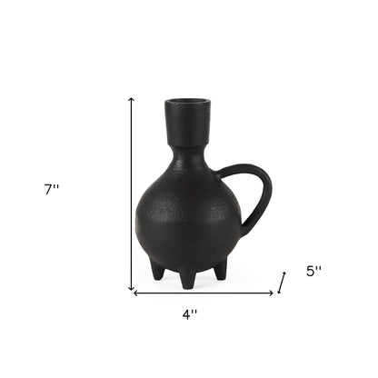 7" Black Ceramic Round Jug Vase