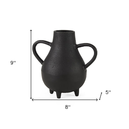 Black Matte Metal Two Handle Vase