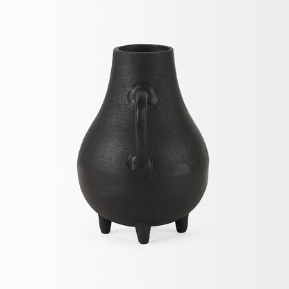 8" Black Two Handle Ceramic Jug Vase