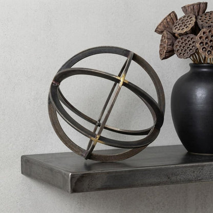 9" Black Metal Round Tabletop Sculpture