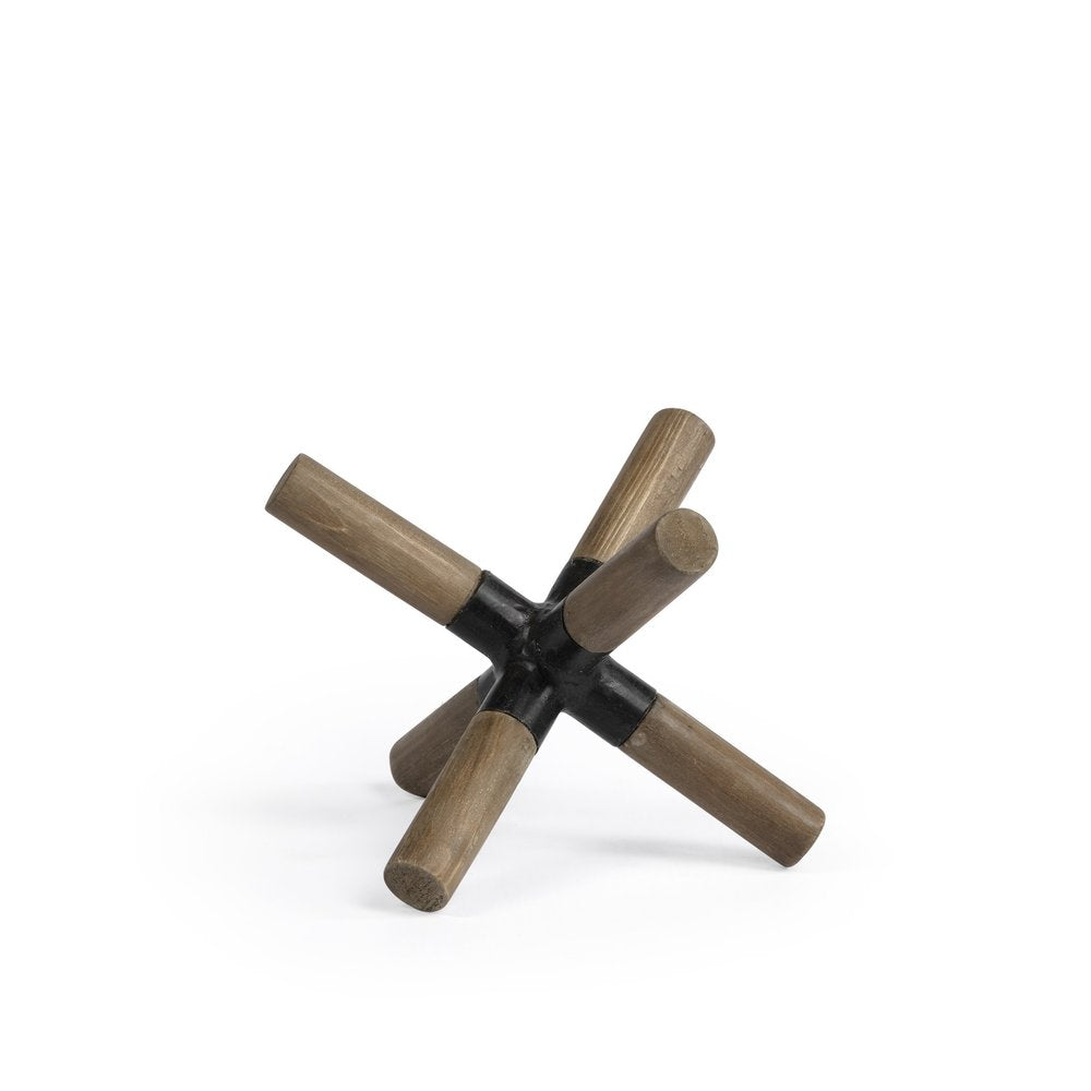 5" Brown Metal And Wood Modern Abstract Tabletop Sculpture