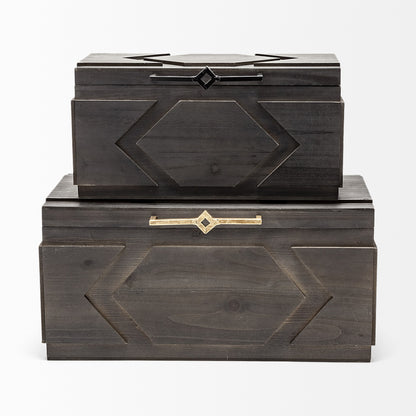 Set of Two 20" Brown Solid Wood Box