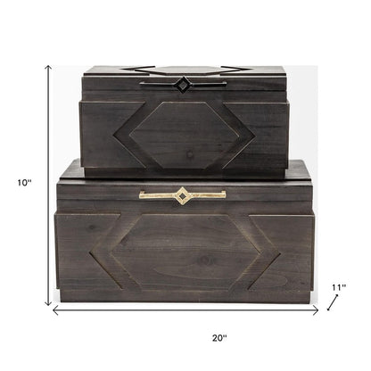 Set of Two Modern Rustic Brown Solid Wood Boxes