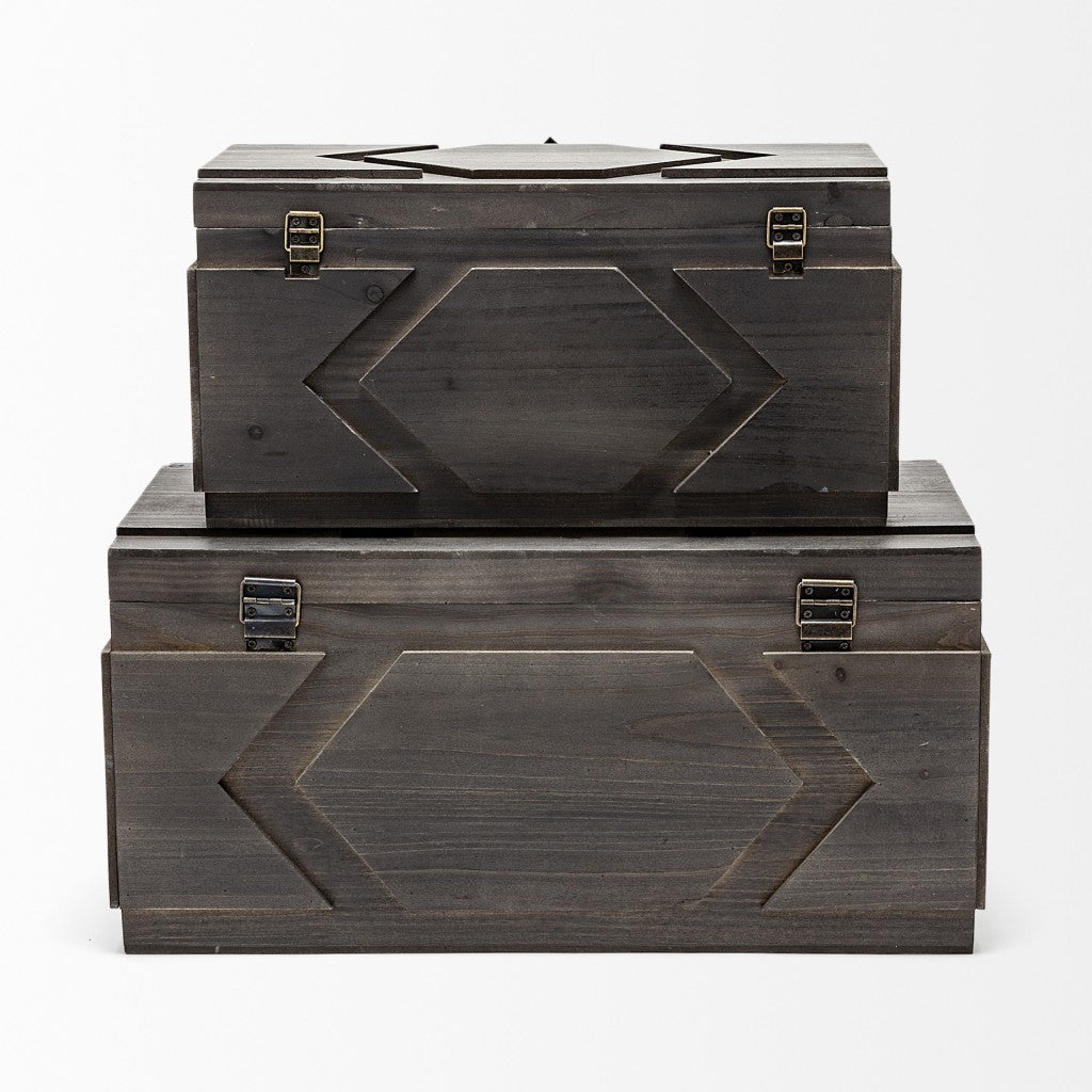 Set of Two 20" Brown Solid Wood Box