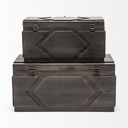 Set of Two Modern Rustic Brown Solid Wood Boxes