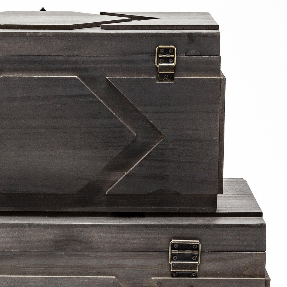 Set of Two Brown Solid Wood Box With Lid