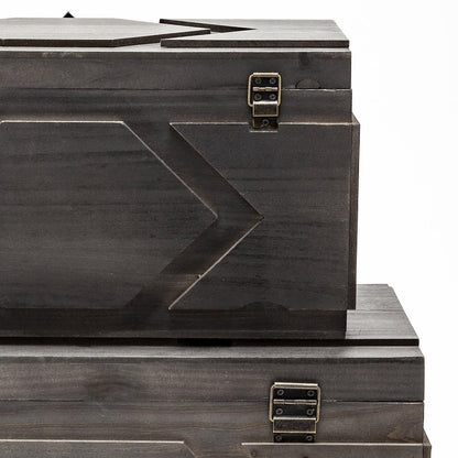 Set of Two Brown Solid Wood Box With Lid