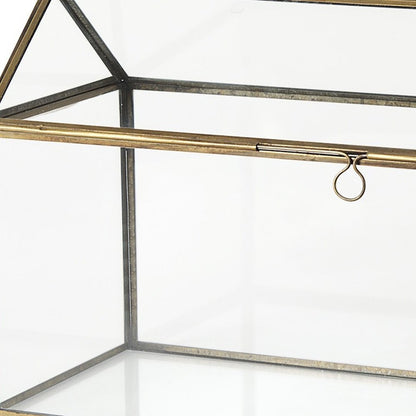 16" Clear And Gold Glass And Metal Terrarium House Organizing Box