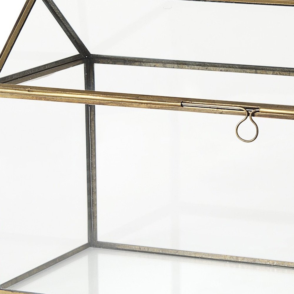 16" Clear And Gold Glass And Metal Terrarium House Organizing Box