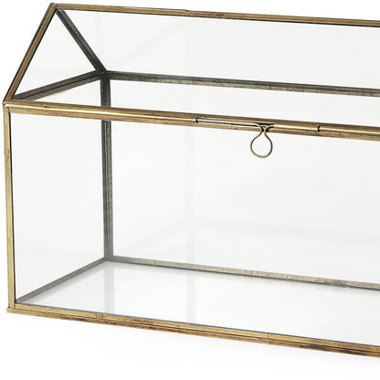 16" Clear And Gold Glass And Metal Terrarium House Organizing Box