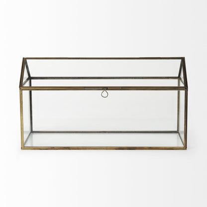 16" Clear And Gold Glass And Metal Terrarium House Organizing Box