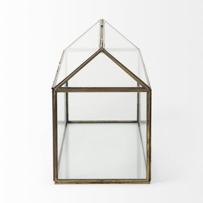 16" Clear And Gold Glass And Metal Terrarium House Organizing Box
