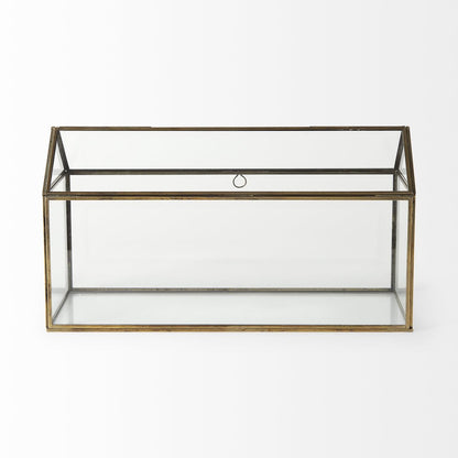 16" Clear And Gold Glass And Metal Terrarium House Organizing Box