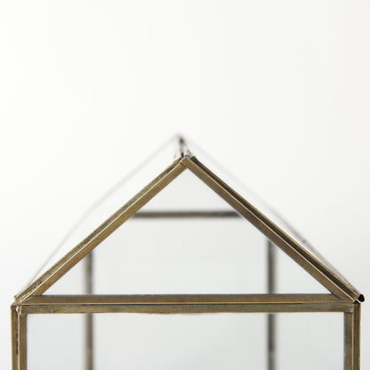 16" Clear And Gold Glass And Metal Terrarium House Organizing Box