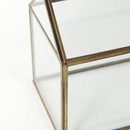 16" Clear And Gold Glass And Metal Terrarium House Organizing Box