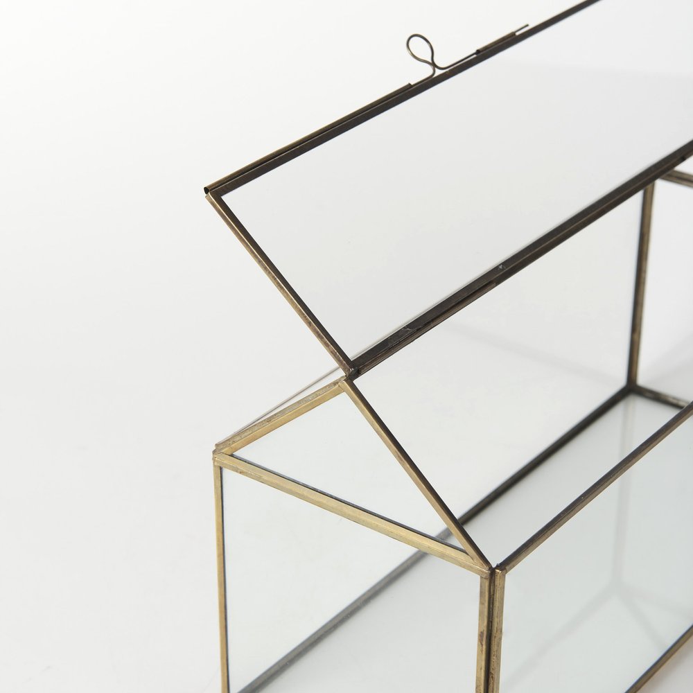 16" Clear And Gold Glass And Metal Terrarium House Organizing Box