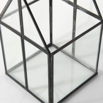 6" Black And Clear Glass And Metal Box