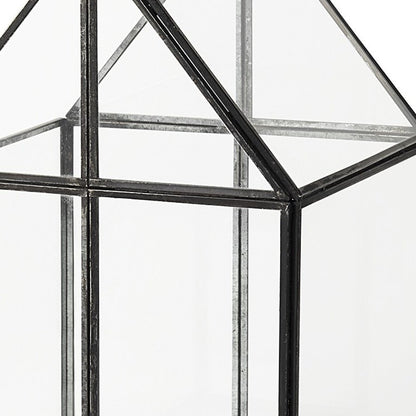 8" Clear And Black Glass And Metal Terrarium House Organizing Box