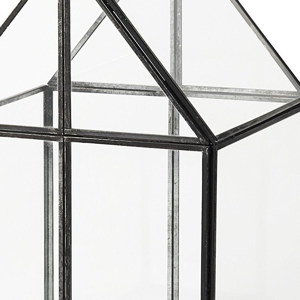 8" Clear And Black Glass And Metal Terrarium House Organizing Box