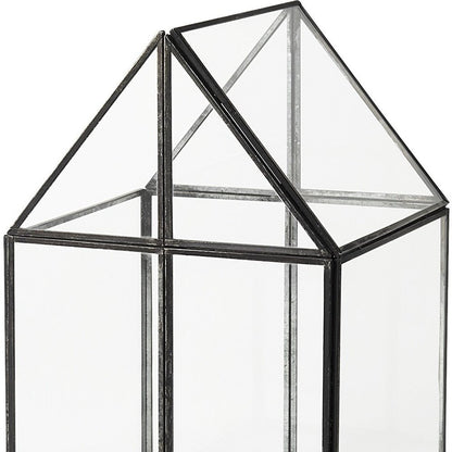 8" Clear And Black Glass And Metal Terrarium House Organizing Box
