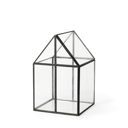 8" Clear And Black Glass And Metal Terrarium House Organizing Box