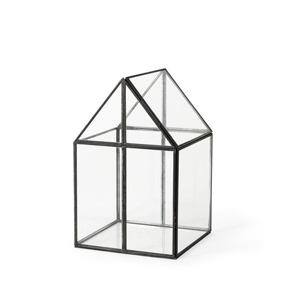 8" Clear And Black Glass And Metal Terrarium House Organizing Box