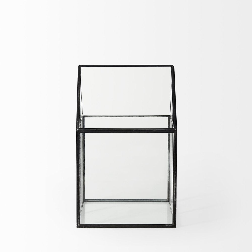 8" Clear And Black Glass And Metal Terrarium House Organizing Box