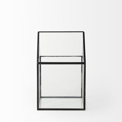 8" Clear And Black Glass And Metal Terrarium House Organizing Box