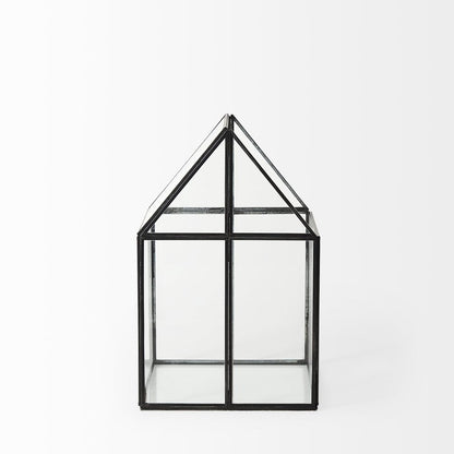 8" Clear And Black Glass And Metal Terrarium House Organizing Box