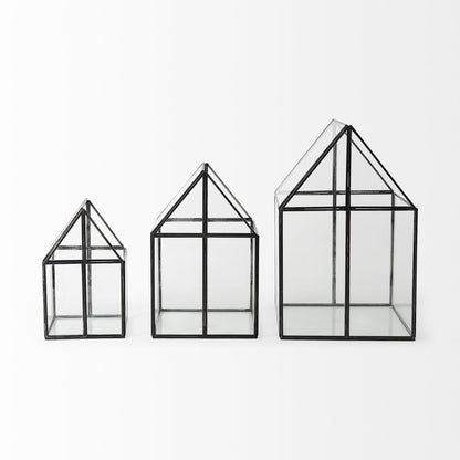 8" Black Glass Desk Organizer