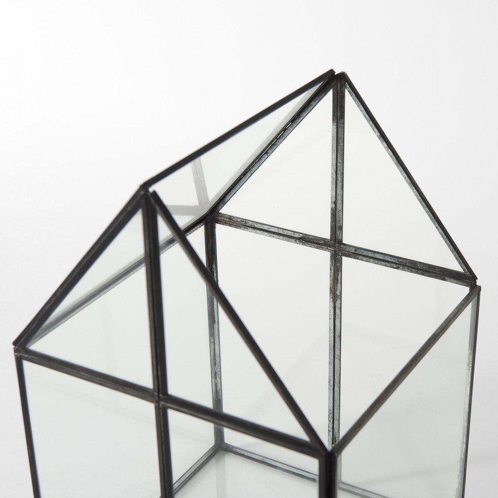 8" Clear And Black Glass And Metal Terrarium House Organizing Box